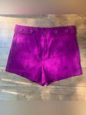 Anthropologie Maeve Fuchsia High Waisted Sailor Style Shorts size 8 Linen Blend
